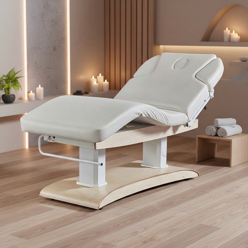 Health Wellness And Spa - เตียงนวดไฟฟ้าปรับระดับได้ พร้อมฐานลายไม้แบบกำหนดเองจากโรงงาน สำหรับสปาและศูนย์สุขภาพและคลินิก